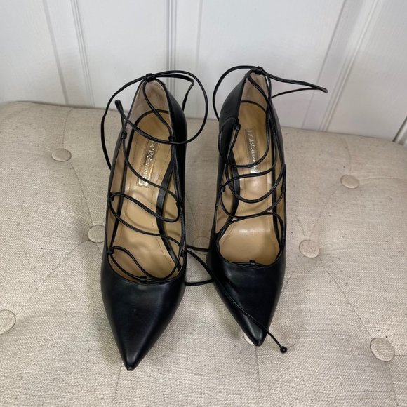 BCBGeneration Black Tully Lace-Up Pump Pointed Toe Stiletto's - 8 - Picture 2 of 13